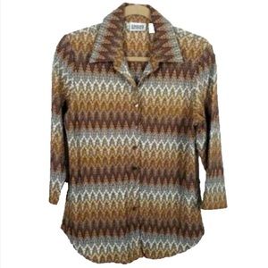 CHICO’S DESIGN BROWN ZIGZAG  Chevron knit texture